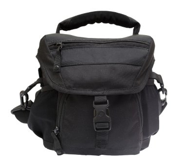 Black bag for the camera isolated on white background.