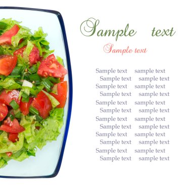 Healthy Fresh Salad in the plate with a fork, isolated on a white background.