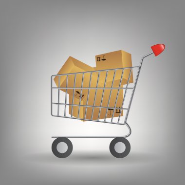 Shopping cart with boxes icon illustration