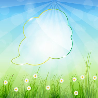 Glass speech bubble ob nature background illustration.