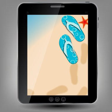 Tablet summer theme icon illustration