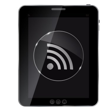 Glass rss button icon on abstract tablet illustration