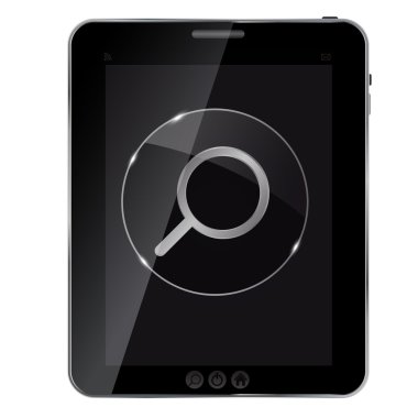 Glass Search button icon on abstract tablet illustration