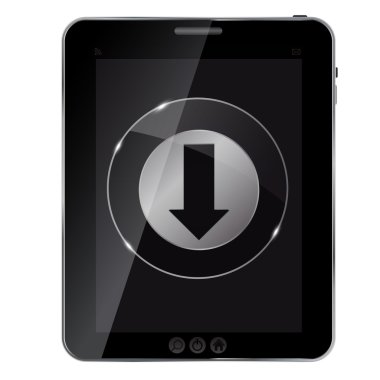 Glass download button icon on abstract tablet illustrati