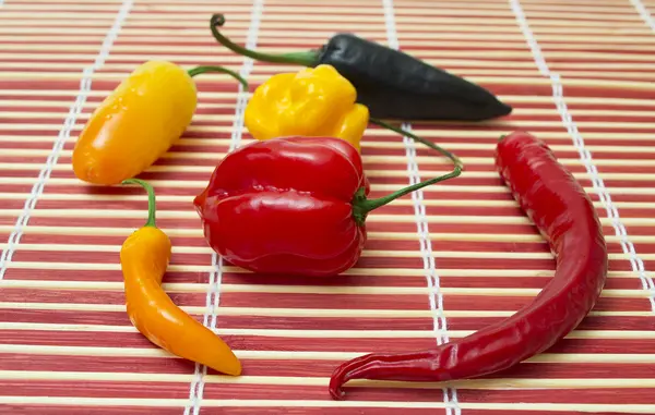 stock image Mix of fresh colorful hot chili peppers