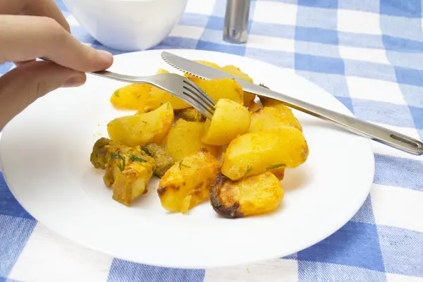 stock image Slices of fried potato with pork