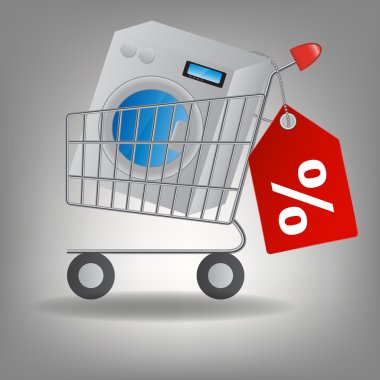  illustration of supermarket shopping cart with washing m