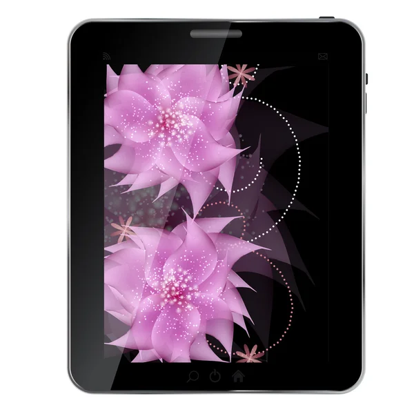 Tablet with flowers icon illustration