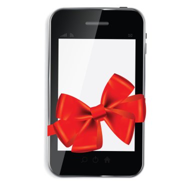 Abstract design mobile phone with red bow and ribbon i