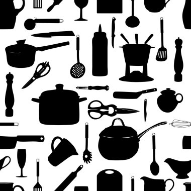 Kitchen tools seamless pattern Silhouette Vector illustration