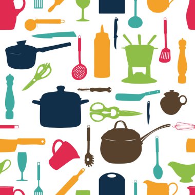 Kitchen tools seamless pattern Silhouette Vector illustration