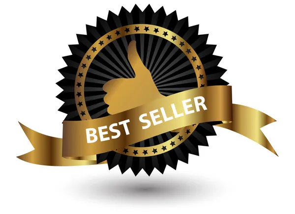 stock image  Best Seller label with red ribbon.