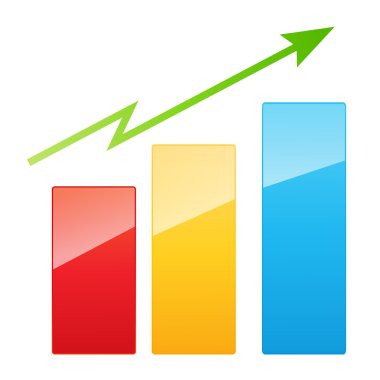 Vector illustration of bar graph with rising arrow