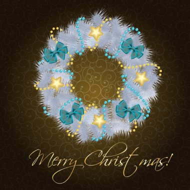 Realistic christmas wreath on vintage background illustra