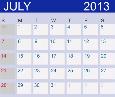 Calendar 2013. July Illustration clipart