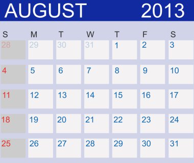 Calendar 2013. August Illustration clipart