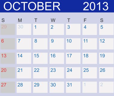 Calendar 2013 IllustrationCalendar 2013. October clipart