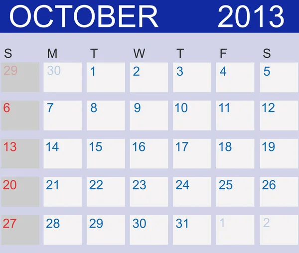 stock image Calendar 2013 IllustrationCalendar 2013. October