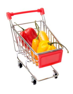 Red Shopping Cart with pepper Isolated On White