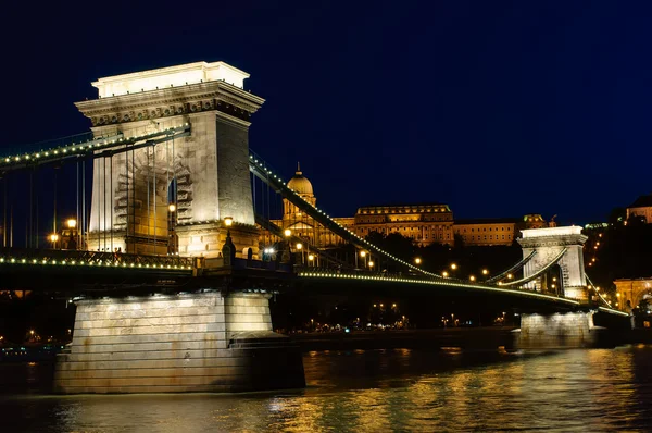 Night view of Budapest chain bridge Royalty Free Stock Images