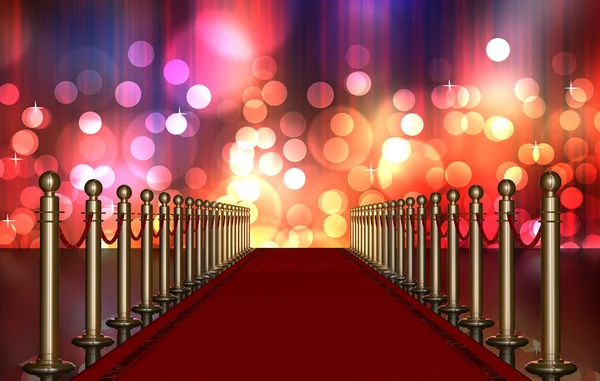 Red carpet entrance with Multi Colored Light Burst — Stock Photo, Image