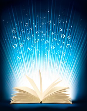 sihirli kitap sihirli ışık vektör çizim ile açıldı