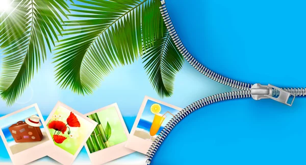 Achtergrond met foto's van vakantie op een zee-zomer vakantie concept vector — Stockvector