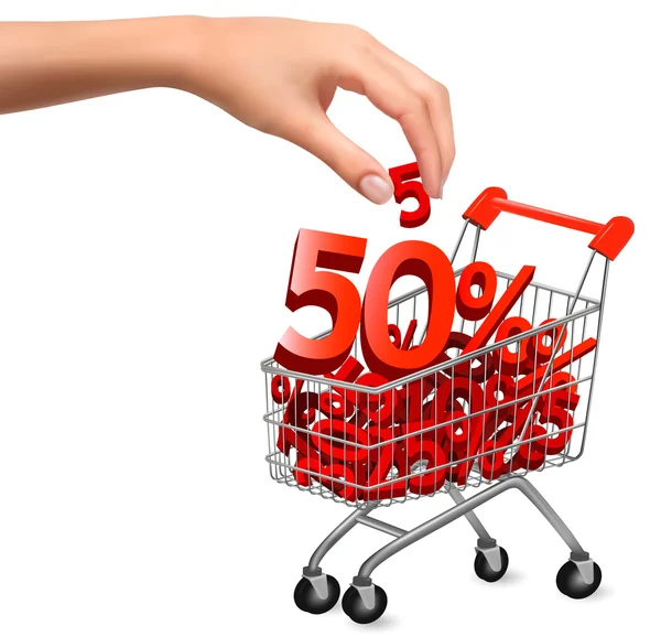 Konzept des Discount-Warenkorbs mit Verkaufsvektorillustration — Stockvektor