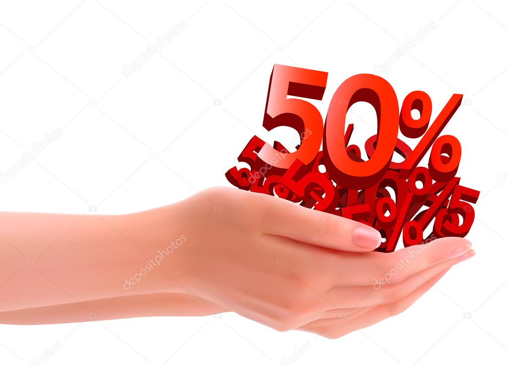 Concept of discount Hands holding sales Vector