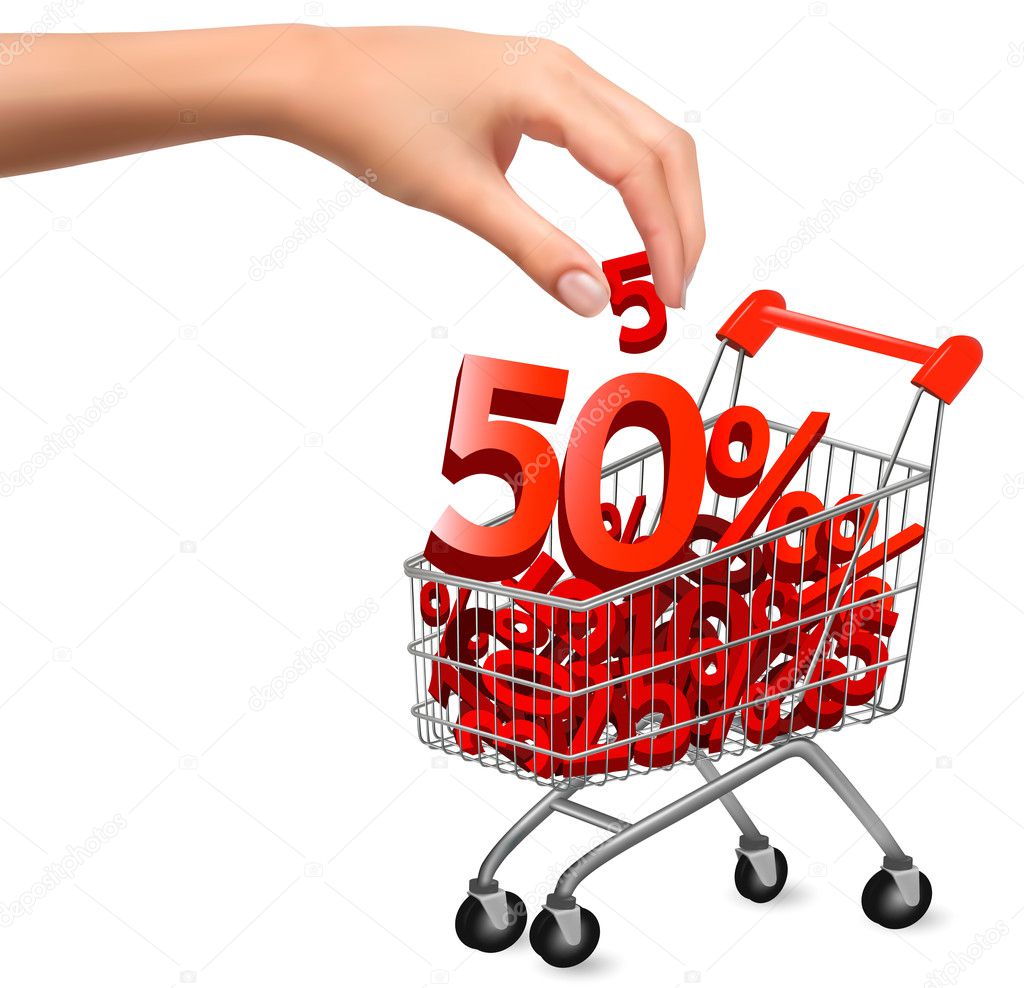 Concept of discount Shopping cart with sale Vector illustration