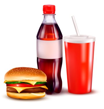 Hamburger and a bottle clipart