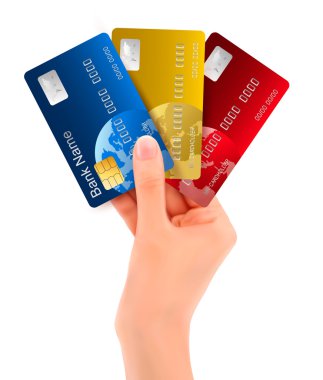 Male hand showing credit cards clipart