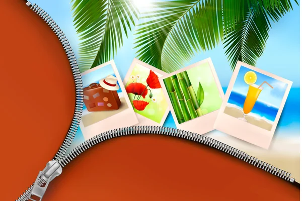 Fondo con fotos de vacaciones en la playa Concepto de vacaciones de verano — Vector de stock