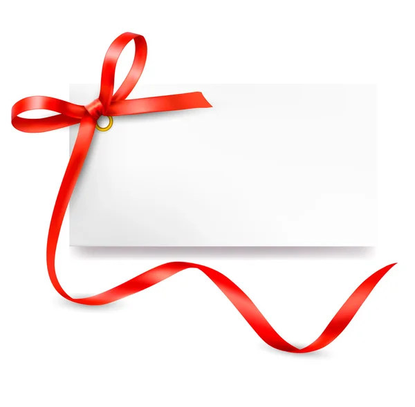 Tarjeta con lazo de regalo rojo con cintas — Vector de stock