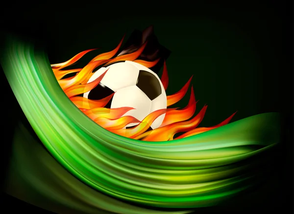Fond de football de feu avec un ballon de football — Image vectorielle