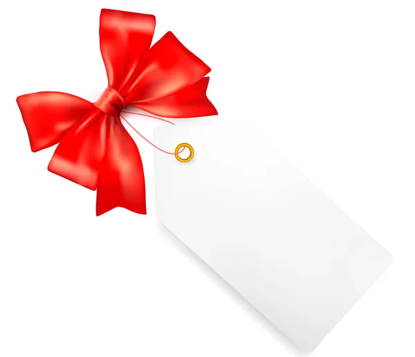Carte avec noeud cadeau rouge avec rubans — Image vectorielle