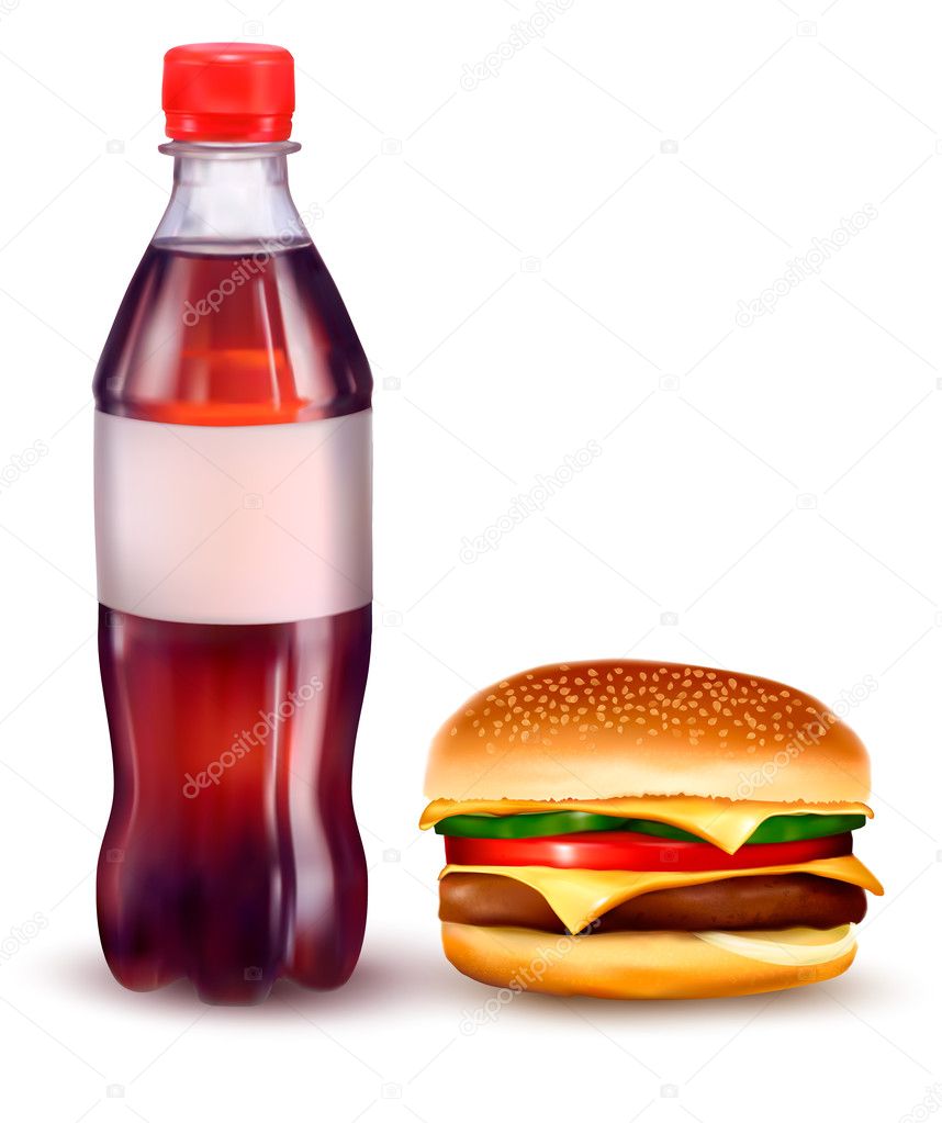 Hamburger and a bottle