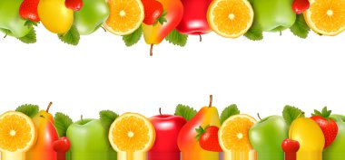 Two borders made of delicious ripe fruit. Vector. clipart