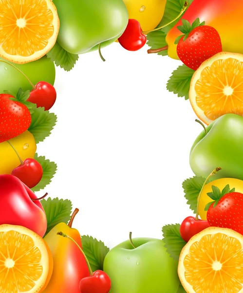 Frame made of fresh, juicy fruit. Vector. — Stok Vektör
