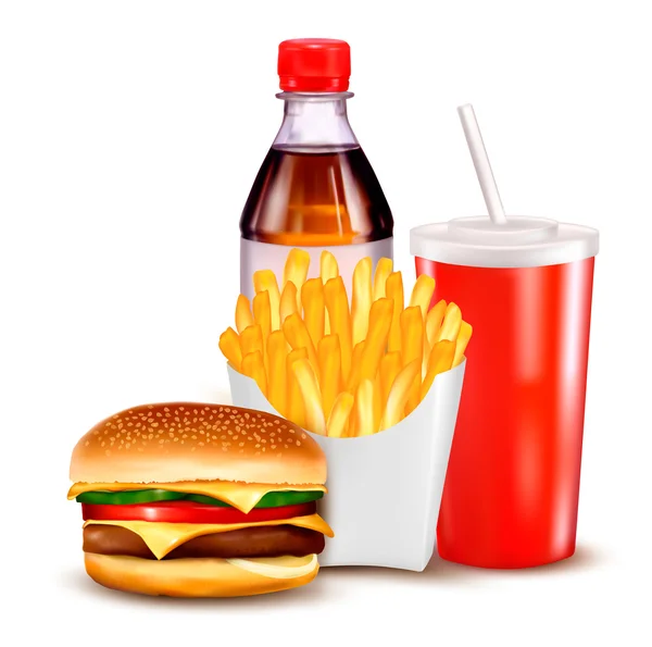 Gruppo di prodotti fast food. Illustrazione vettoriale. — Vettoriale Stock