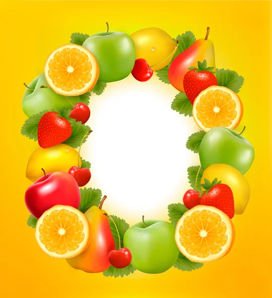 Cadre fait de fruits frais et juteux. Vecteur . — Image vectorielle