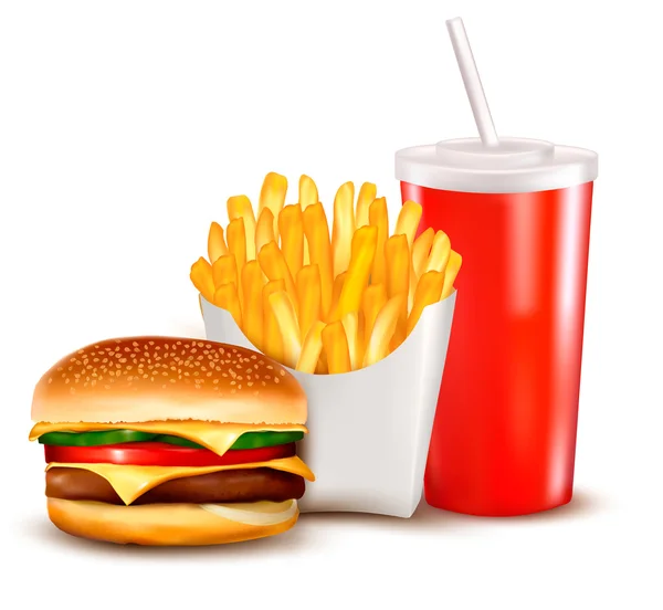 Gruppo di prodotti fast food. Illustrazione vettoriale. — Vettoriale Stock