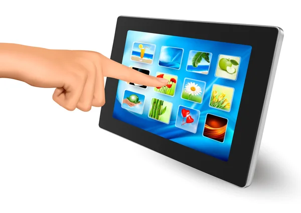 Toucher à la main icônes sur tablette . — Image vectorielle