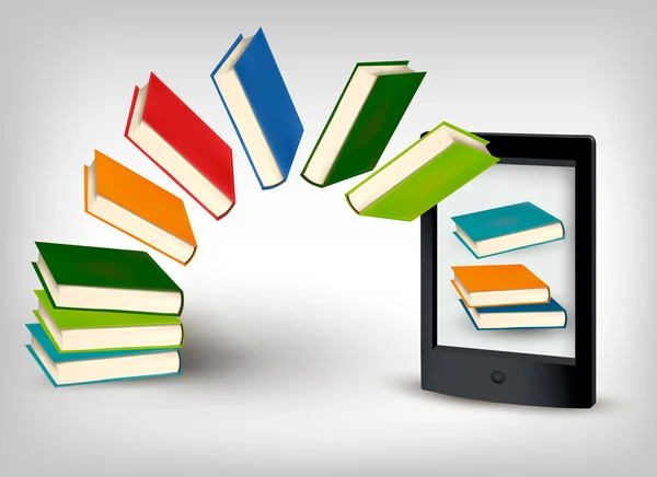 Livros voando em um tablet —  Vetores de Stock