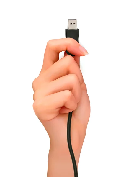Hand with USB cable — Stock Vector