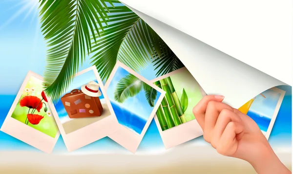 stock vector Background with photos from holidays on a seaside.
