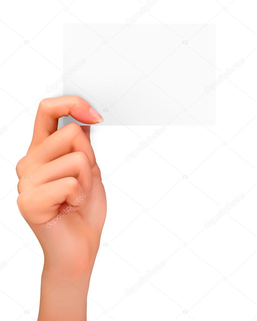 Hand holding paper card.