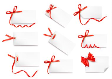 Set of card notes with red gift bows with ribbons clipart