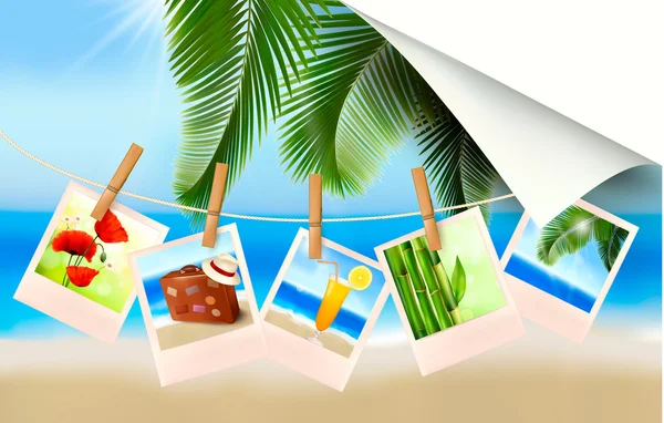 Arrière-plan avec des photos de vacances sur une plage — Image vectorielle