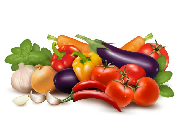 Vegetales frescos con hojas — Vector de stock